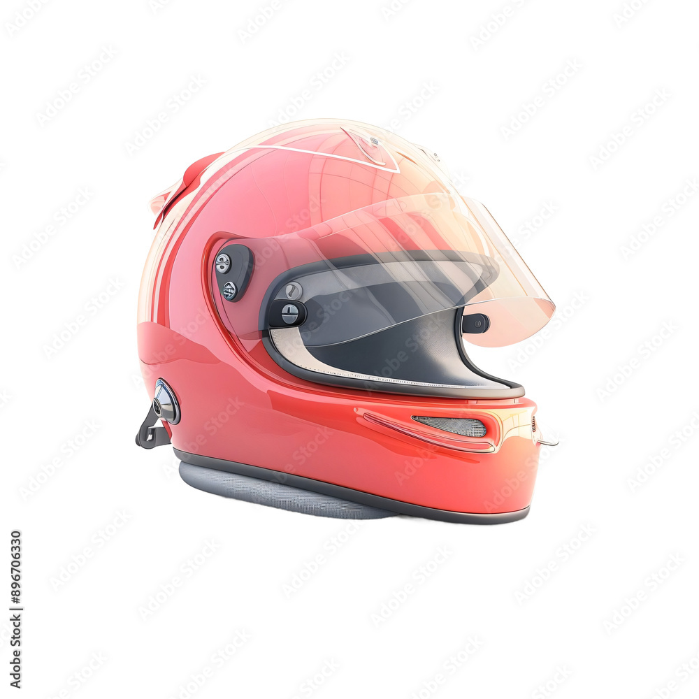 A red helmet with a black visor. The helmet is designed to protect the head from injury. Isolated on PNGs transparent background A red helmet with a black visor. The helmet is designed to protect the head from injury. Isolated on PNGs transparent background