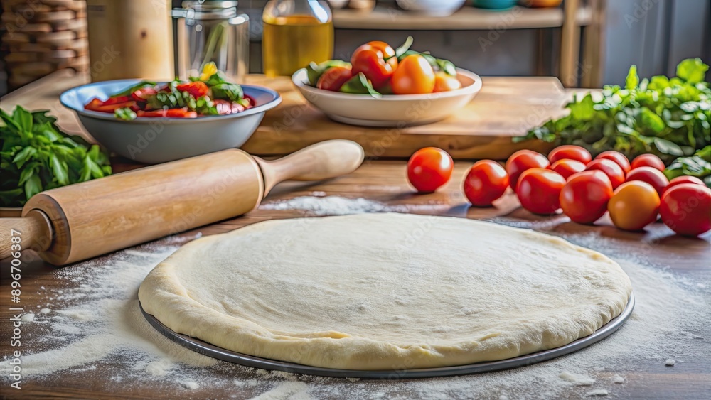 Raw pizza dough about to be rolled out on a counter top, pizza dough, raw, rolled out, preparation, cooking, ingredients Raw pizza dough about to be rolled out on a counter top, pizza dough, raw, rolled out, preparation, cooking, ingredients