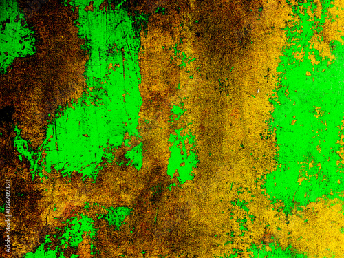 Concrete floor with peeling green paint.Abstract background photo