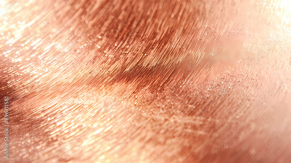 Fototapeta premium Close-up of textured copper surface with vibrant, reflective metallic sheen under warm light.