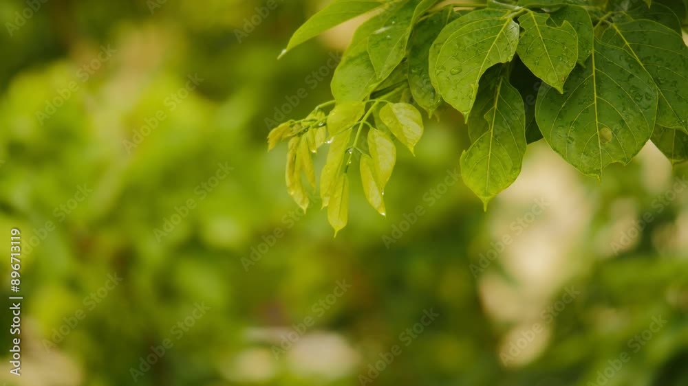 Closeup of big tree after the rain, raindrops on leaves Closeup of big tree after the rain, raindrops on leaves