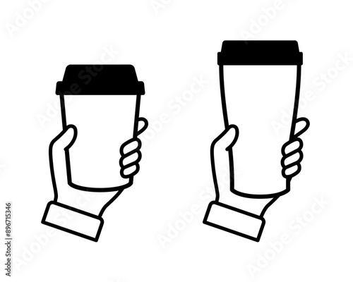テイクアウト用コーヒーカップ、タンブラーを持つ手のイラスト_Hand holding a cup of coffee