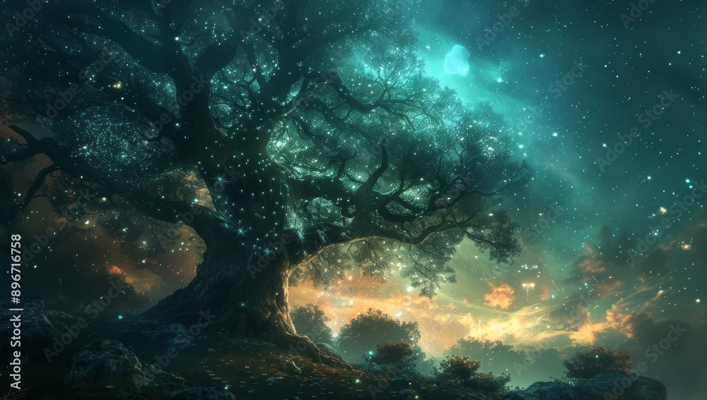 Enchanted Tree Under a Starry Sky Enchanted Tree Under a Starry Sky