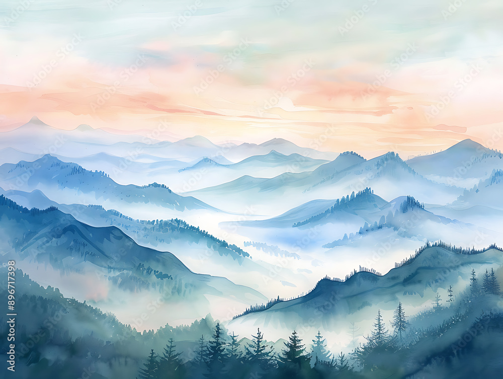 The mountains are covered in trees and the sky is a beautiful shade of pink The mountains are covered in trees and the sky is a beautiful shade of pink