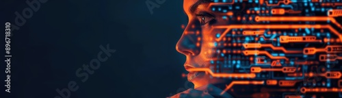 Abstract face pondering a glowing strategy map, subconscious planning, discovery, ethereal design