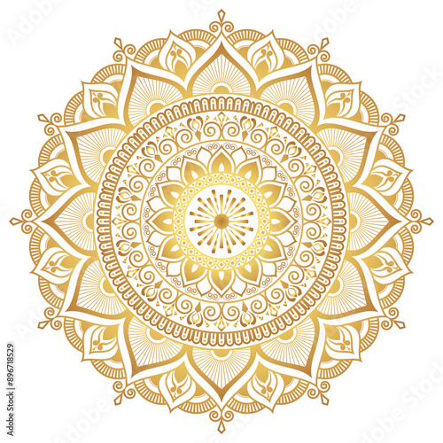 Indian flower mandala art with luxury golden circle frame transparent vintage gold circular pattern	
