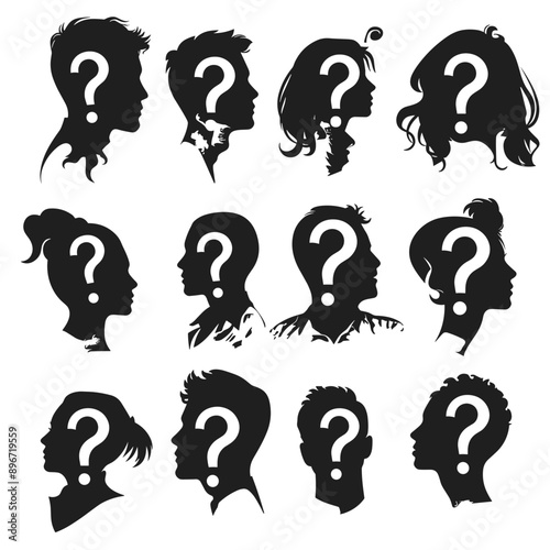 Silhouettes of people with question marks on their heads.