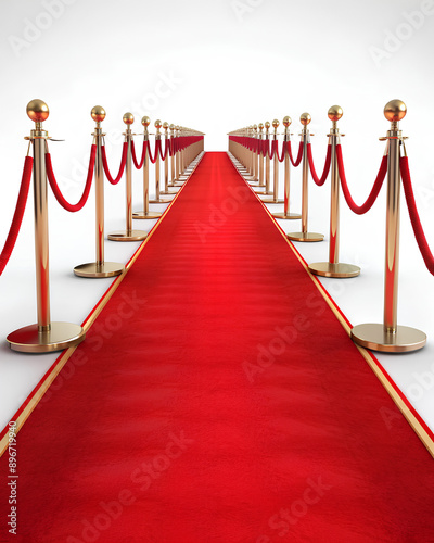 Long open red carpet isolated on white background