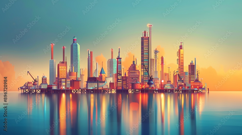 Cityscape where buildings morph into oil rigs, blending industry and urban life, Oil Prices Rising, Urban Integration Cityscape where buildings morph into oil rigs, blending industry and urban life, Oil Prices Rising, Urban Integration