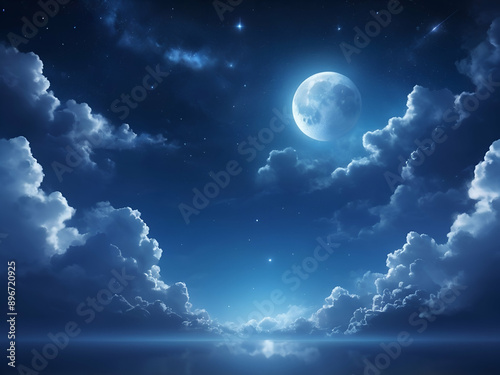 Wallpaper Mural abstract glowing Peaceful background, blue night sky with moon, stars, beautiful clouds Torontodigital.ca