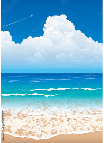 夏　海　雲　飛行機　波　リゾート　旅行