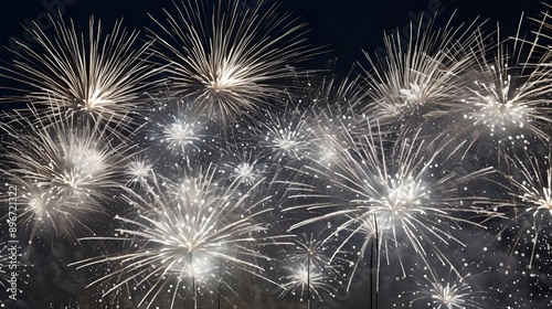 Silver Fireworks in the Night Sky