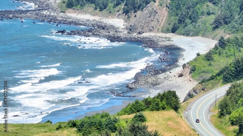 Aerial View of Rugged Coastline and Coastal Road at Whaleshead Beach photo