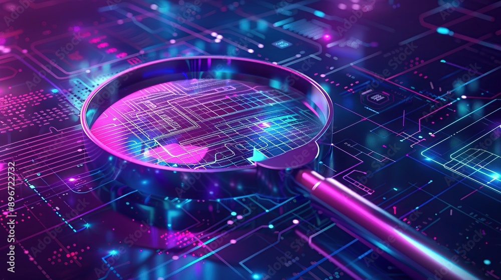 Digital Magnifying Glass on Circuit Board Digital Magnifying Glass on Circuit Board