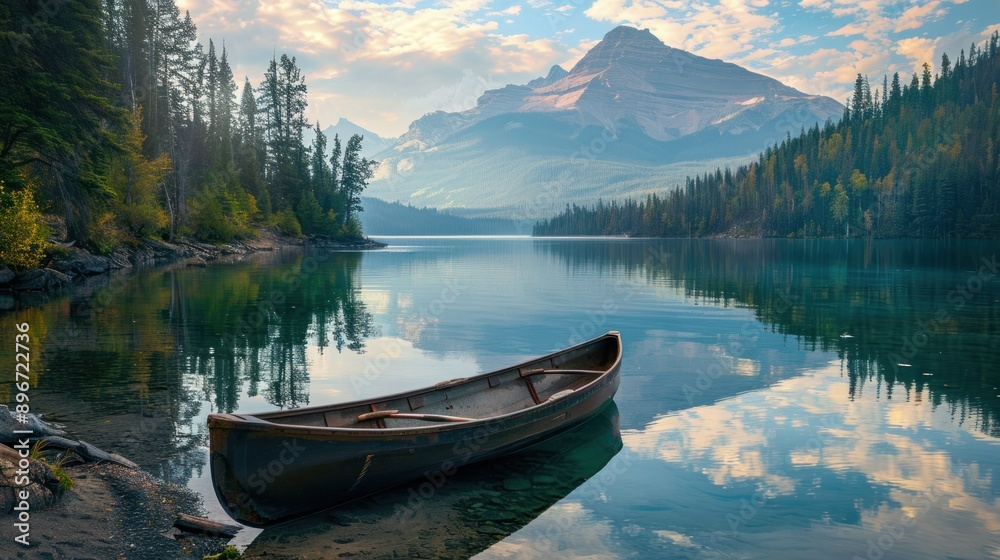Serene Mountain Lake with a Rowboat Serene Mountain Lake with a Rowboat