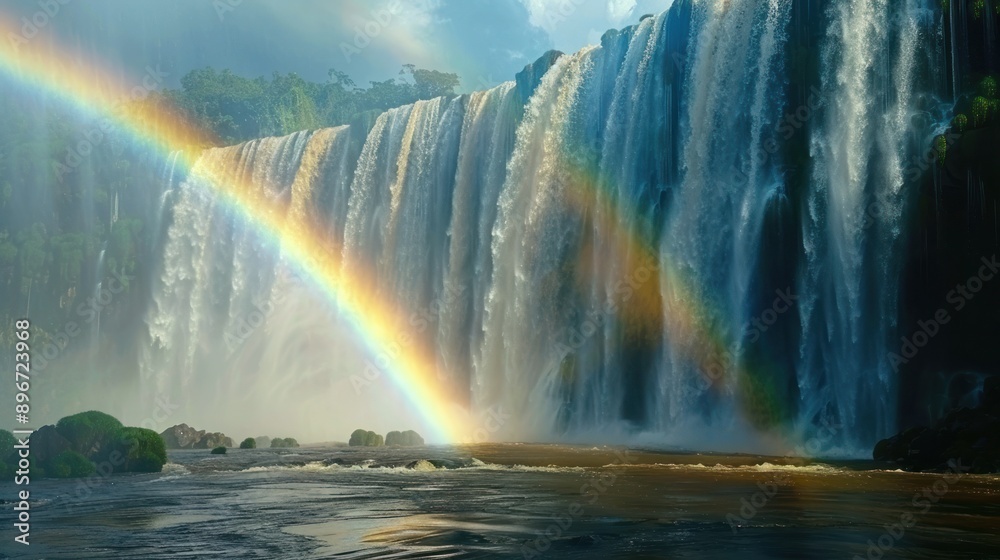 Fototapeta premium Rainbow Over Waterfall