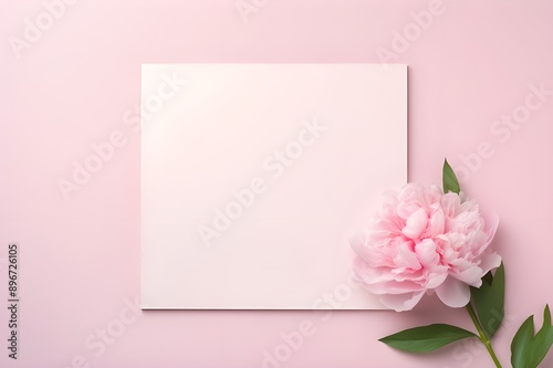 Pastel Pink Flat Lay with Peony Rose and a Letter for Valentine's Day and Women's Day
