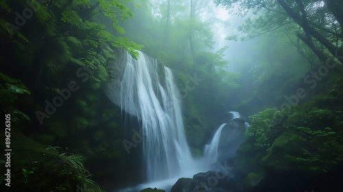 Wallpaper Mural a pristine waterfall in dense forest, long exposure effect Torontodigital.ca