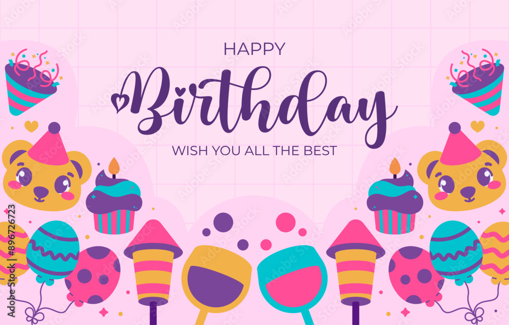 Happy birthday background with patterns vector Happy birthday background with patterns vector