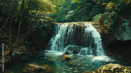 Serene Waterfall in Lush Greenery