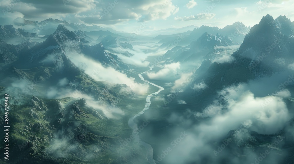 Mountain Valley Covered in Mist