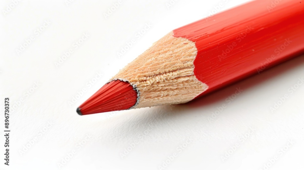Red pencil on white background with creative and educational symbolism Red pencil on white background with creative and educational symbolism