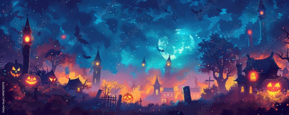 A scary haunted house with glowing dark effects and other scary features. A scary haunted house with glowing dark effects and other scary features.