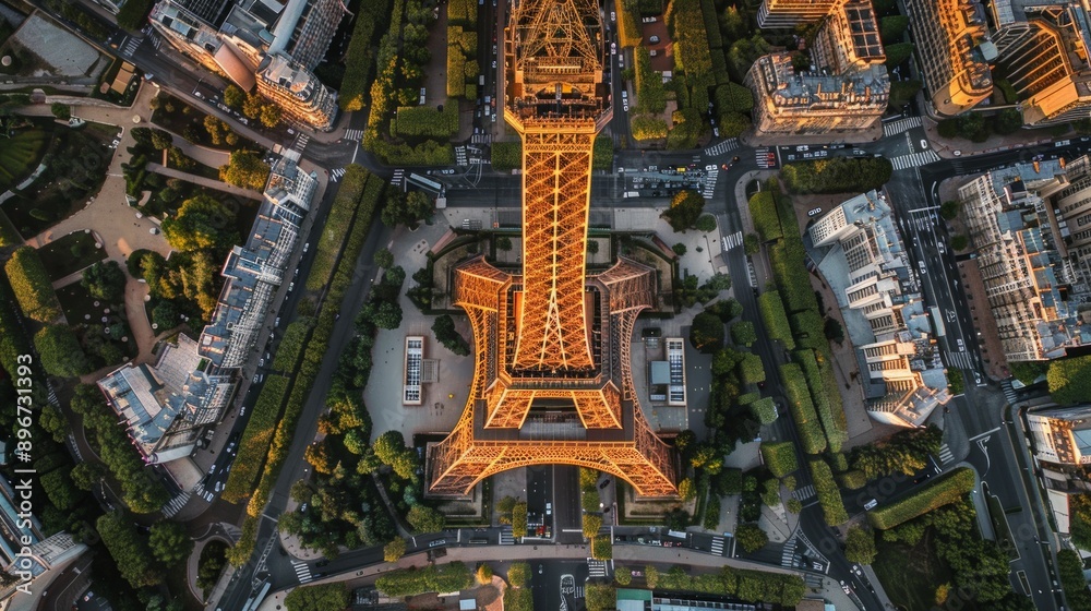 Obraz premium Aerial View of the Eiffel Tower and Surrounding Cityscape