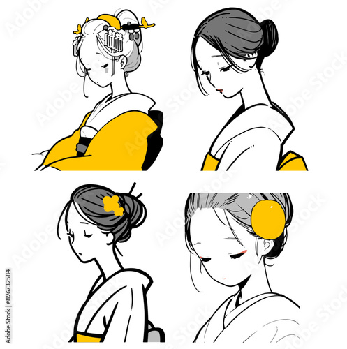着物女性のシンプルイラスト