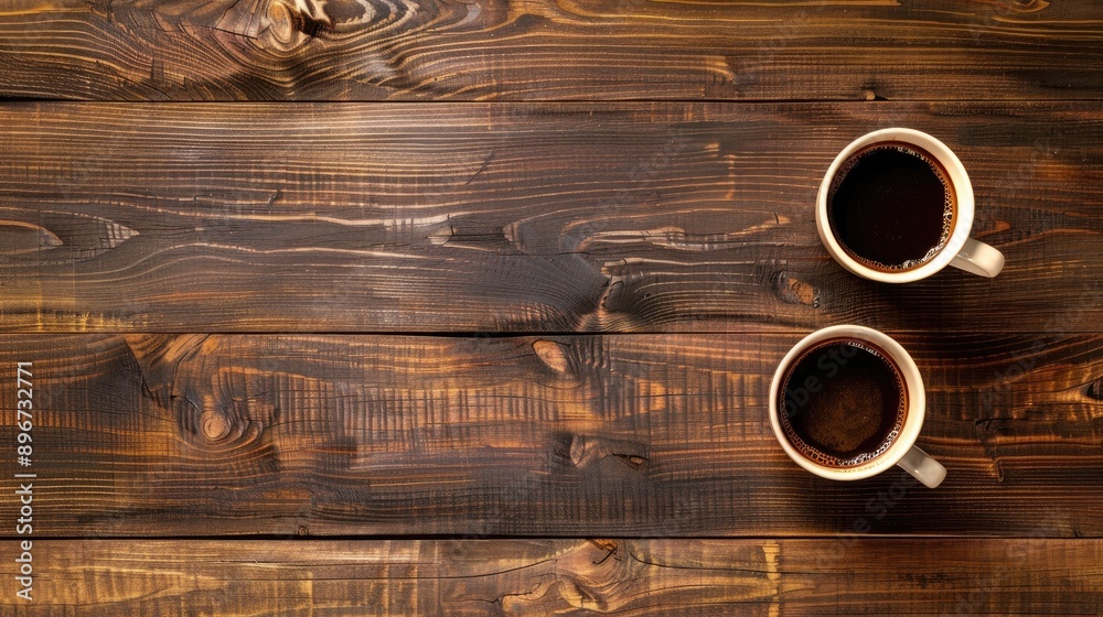 Wooden background with coffee cups