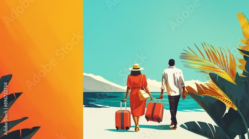 person on the beach, travel poster, traveler, summer vacation, trip, palm tree