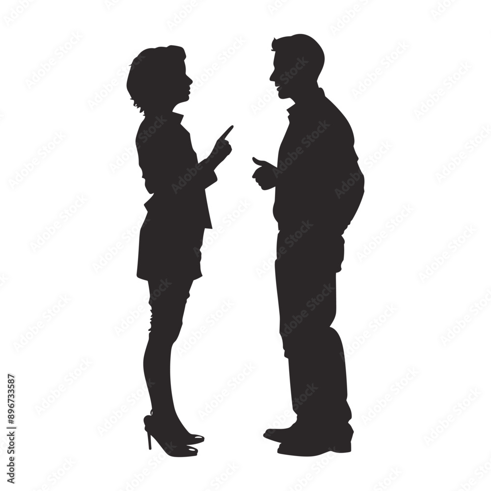 Silhouette of a man and woman talking to each other. Silhouette of a man and woman talking to each other.