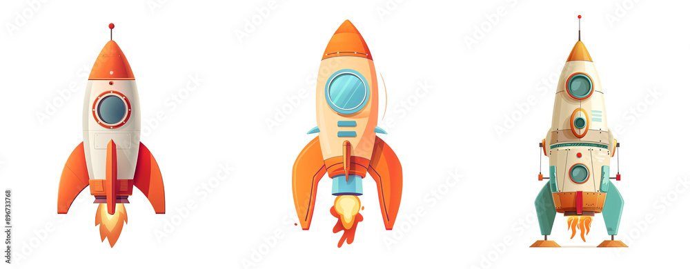 Three Cartoon Rockets in Space Three Cartoon Rockets in Space
