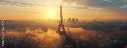 Eiffel Tower Sunrise Over Paris photo