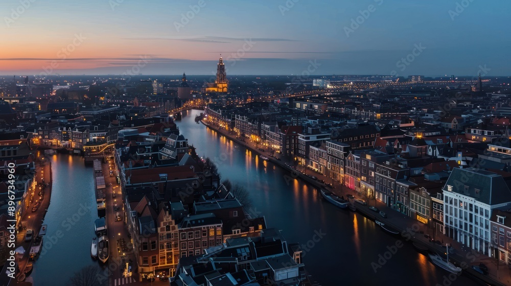 Fototapeta premium Aerial View of a European City at Twilight