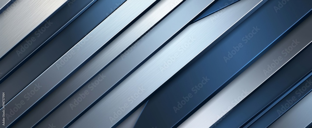 Obraz premium Modern Metal Background with Silver and Navy Blue Stripes, Elegant Industrial Design for Web Banner or Presentation, Sleek and Contemporary Style Ideal for Digital Marketing Visuals or Advertising