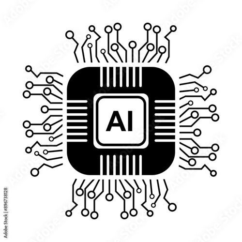 AI, artificial intelligence. Vector illustration of AI in the form of a chip with editable and color-changeable technological lines.