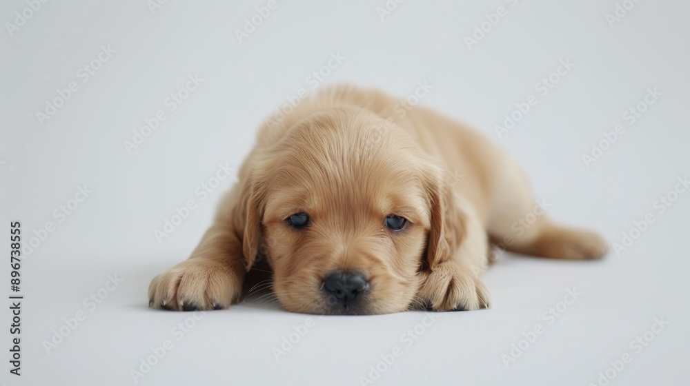 4 week old Golden Retriever pup against white backdrop 4 week old Golden Retriever pup against white backdrop