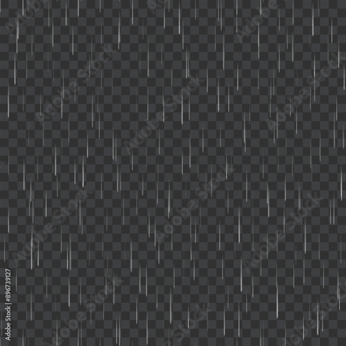 Seamless pattern of rain on transparent background, ideal for overlays. Vector