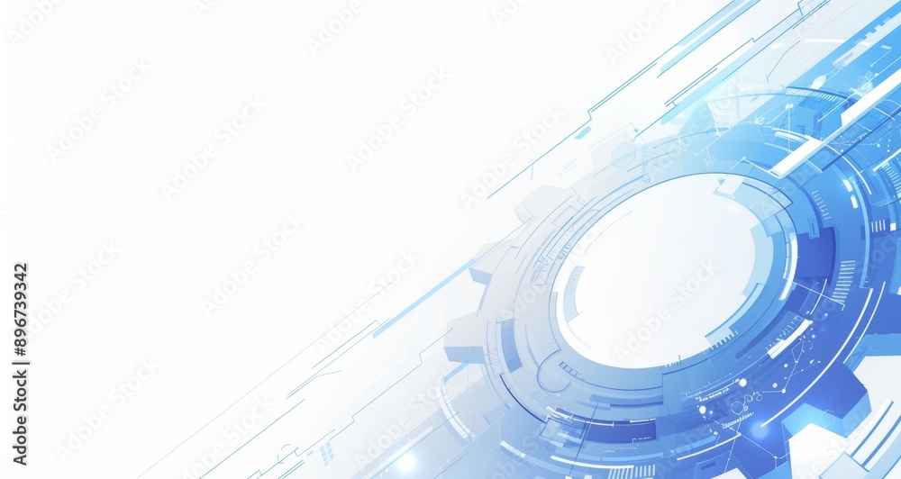 Vector Tech Banner with Blue and White Gear Elements on Left Side, High-Resolution Digital Art, Empty Center Space for Text, Tech Gradient Background Vector Tech Banner with Blue and White Gear Elements on Left Side, High-Resolution Digital Art, Empty Center Space for Text, Tech Gradient Background