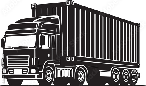 Cargo container truck silhouette flat vector illustration isolated on a white background