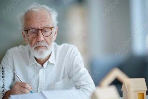 Wallpaper Mural Poetic Reflections: Portrait of a Retired Man Engaged in Writing Poetry, Thoughtful Retirement Pursuits Torontodigital.ca