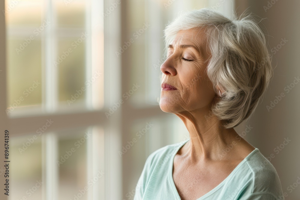 Serene Senior Woman Engaged in Mindful Retirement Meditation Practice Indoors
