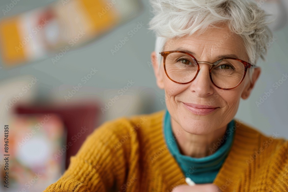 Creative Retirement Pastime - Profile View of a Retired Woman Designing Handmade Cards with Passion and Joy Creative Retirement Pastime - Profile View of a Retired Woman Designing Handmade Cards with Passion and Joy