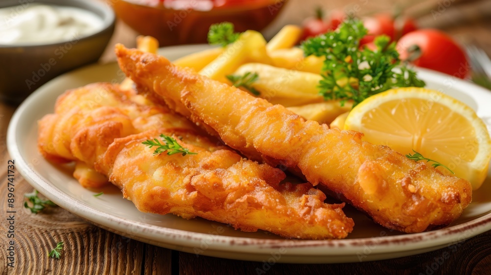 Delicious Crispy Fried Fish and Chips with Lemon and Parsley Delicious Crispy Fried Fish and Chips with Lemon and Parsley