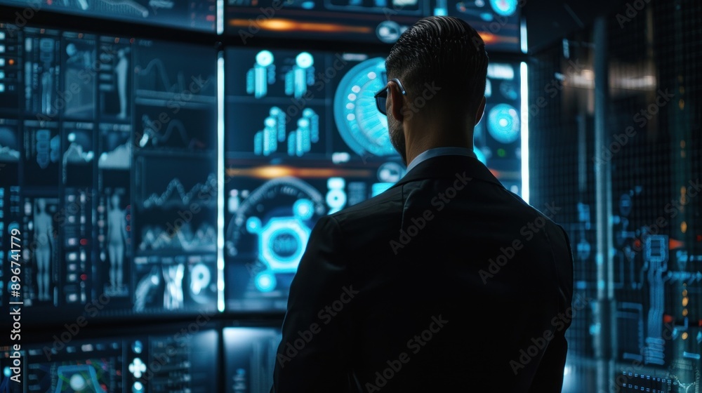 Man Looking at Data Screens Man Looking at Data Screens