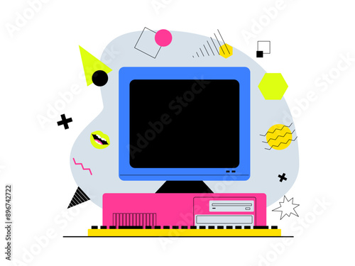 Old computer. 90's nostalgia vector illustration