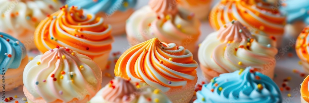 Colorful swirls of frosting and sprinkles. AI. Colorful swirls of frosting and sprinkles. AI.