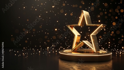 Golden star shape podium with light effect photo