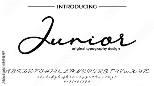 Junior Font Stylish brush painted an uppercase vector letters, alphabet, typeface